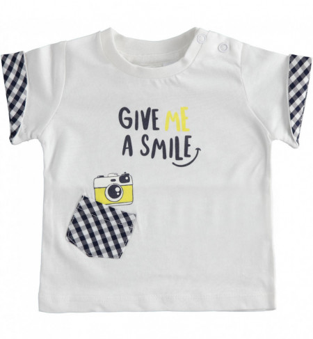 Tricou baieti Ido alb cu buzunar in carouri