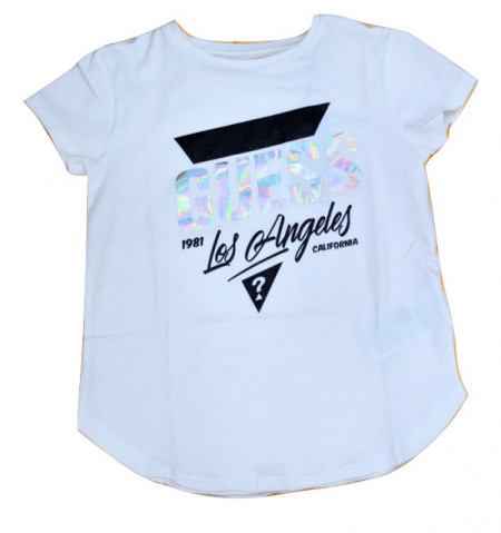 Tricou Guess alb cu scris logo argintiu
