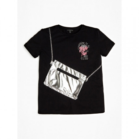 Tricou Guess negru cu geanta in fata