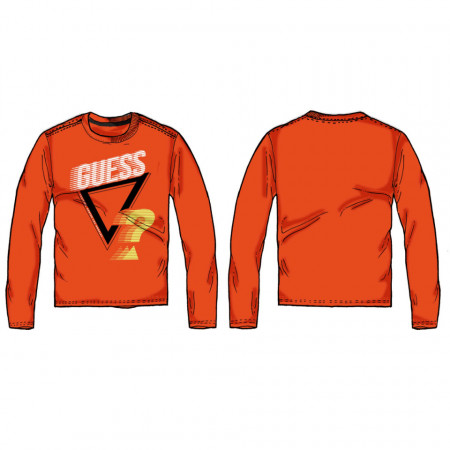 Tricou roșu cu mânecă lungă și logo, bumbac, Guess