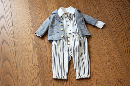 Costum cu pantalon din tercot sare si piper si albastru regal 5 piese