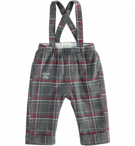 Pantalon cu bretele în carouri pe fond gri, iDO