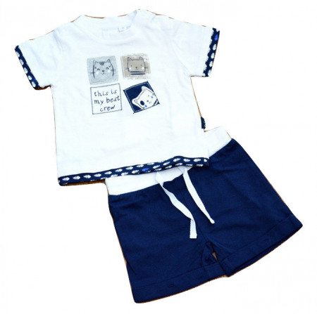 Set baieti , ido, bumbac, alb cu bleumarin