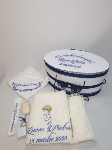 Trusou de botez cu lumanare asortata tema ingeras