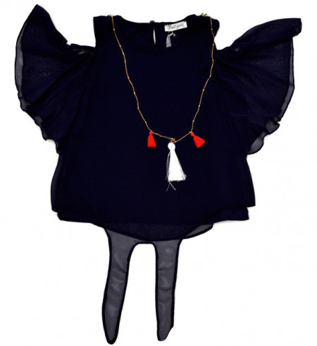 Bluza bleumarin cu manecuta fluturas
