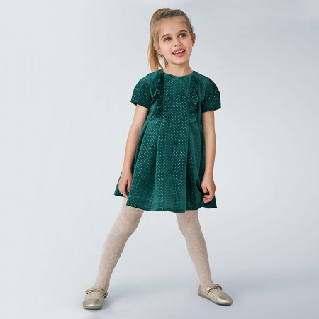 Rochie Mayoral de catifea verde cu lame auriu