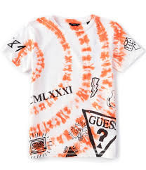 Tricou de baiat cu alb si portocaliu de baieti GUESS