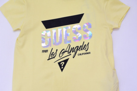 Tricou Guess galben cu logo argintiu