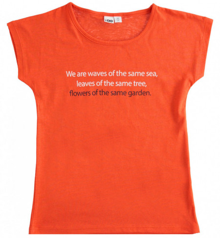 Tricou portocaliu cu scris alb negru Ido