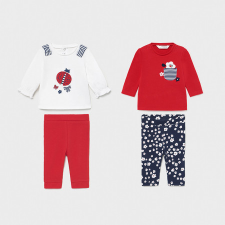 Costum cu alb si rosu din bumbac pentru bebeluze