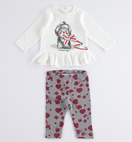 Costum de 12 luni de fetita cu colant si bluza alb cu rosu IDO