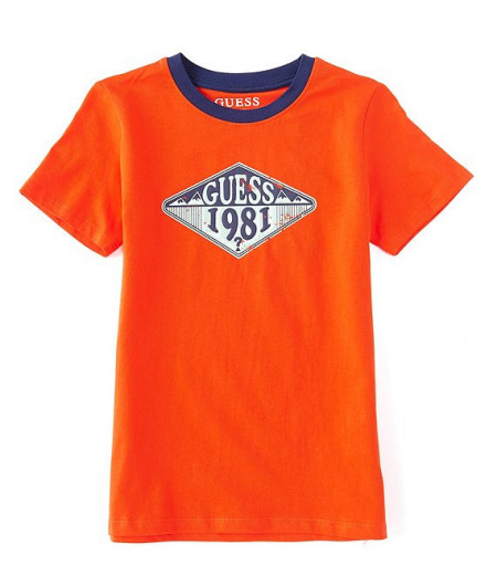 Tricou guess din bumbac pe alb si portocaliu de baieti