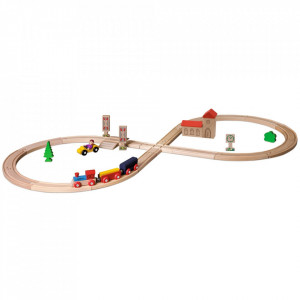 Set din lemn Eichhorn Tren cu sina in forma 8 si accesorii