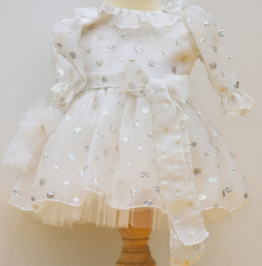 Set rochita cu bolero din blanita pentru botez