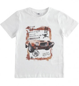 Tricou alb cu masina pe fata din bumbac Ido