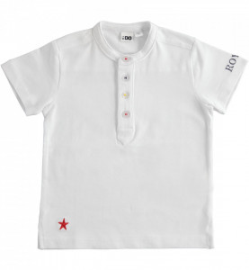 Tricou alb din bumbac cu guler tunica IDO