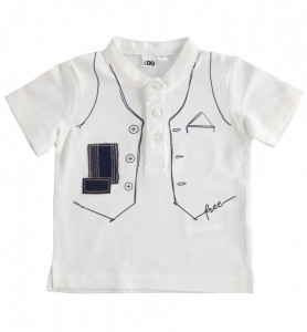 Tricou baieti Ido alb cu bleumarin cu imprimeu vestuta