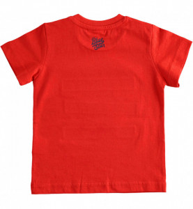 Tricou de baieti rosu cu blug in dungi Ido