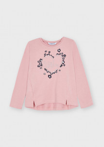 Tricou ECOFRIENDS roz mânecă lungă și cu inima aplicată, fată, Mayoral