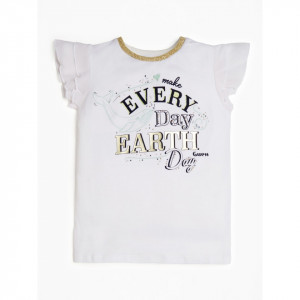 Tricou Guess alb cu guler auriu
