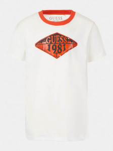 Tricou guess din bumbac pe alb si portocaliu de baieti
