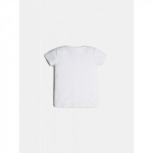 Tricou alb Guess cu logo si floricele din bumbac