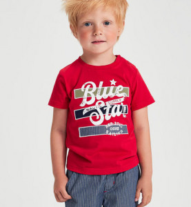 Tricou de baieti rosu cu blug in dungi Ido