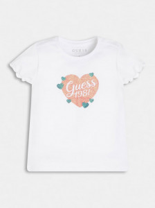 Tricou de fetite pe fond alb si roz cu inimioara Guess