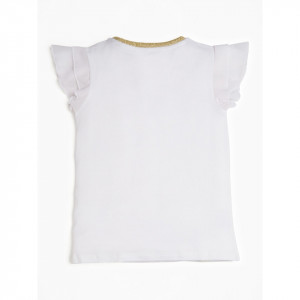 Tricou Guess alb cu guler auriu