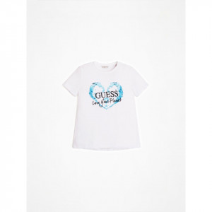 Tricou GUESS de fete cu logo pe piept intr- o inimioara , culoare alb
