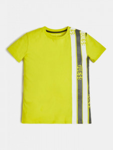 Tricou guess din bumbac pe alb cu dungi verzi de baieti