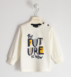 Bluza maneca lunga alba de baiat din bumbac IDO