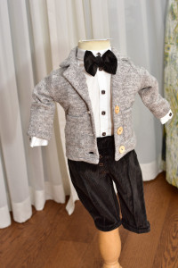 Costum de botez cu pantalon din catifea in dungi 4 piese