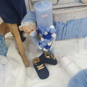 Costum de botez pentru baietei bebelusi albastru cu dungi