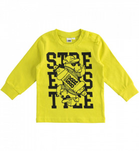 Tricou baieti alb si galben Ido din bumbac cu manseta