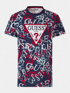 Tricou bleumarin cu litere colorate de baiat Guess