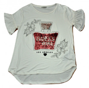 Tricou Guess alb, maneca involanata