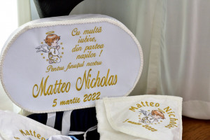 Trusou de botez pentru băiețel bleu, cu ingeras