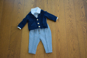 Costum cu pantalon din tercot sare si piper si albastru regal 5 piese