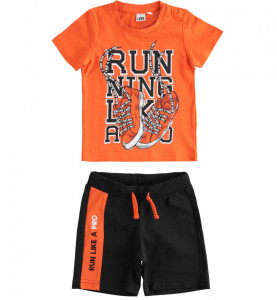 Costum de baiat din bumbac cu tricou si pantalon scurt din bumbac