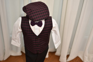 Costum de botez cu sacou în carouri, 6 piese