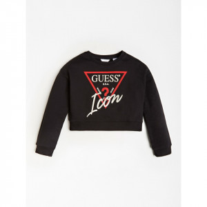 Hanorac Guess negru cu mansete, pana in talie