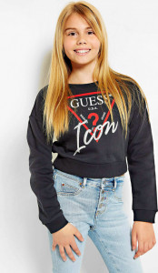 Hanorac Guess negru cu mansete, pana in talie