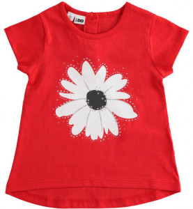 Tricou de fete rosu cu margareta pe piept ido