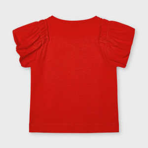 Tricou din bumbac rosu Mayoral cu fetita pe piept