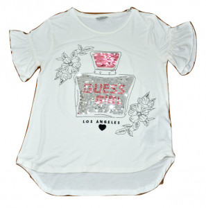 Tricou Guess alb, maneca involanata