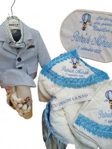 Trusou de botez pentru băiețel bleu, cu temă aviație