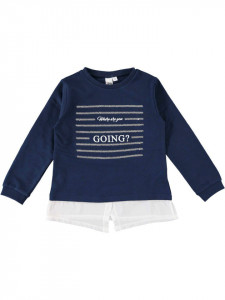 Bluza de fata din bumbac bleumarin cu alb IDO