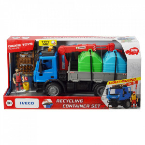 Camion Dickie Toys Playlife Iveco Recycling Container Set cu figurina si accesorii