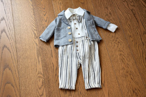 Costum cu pantalon din tercot sare si piper si albastru regal 5 piese